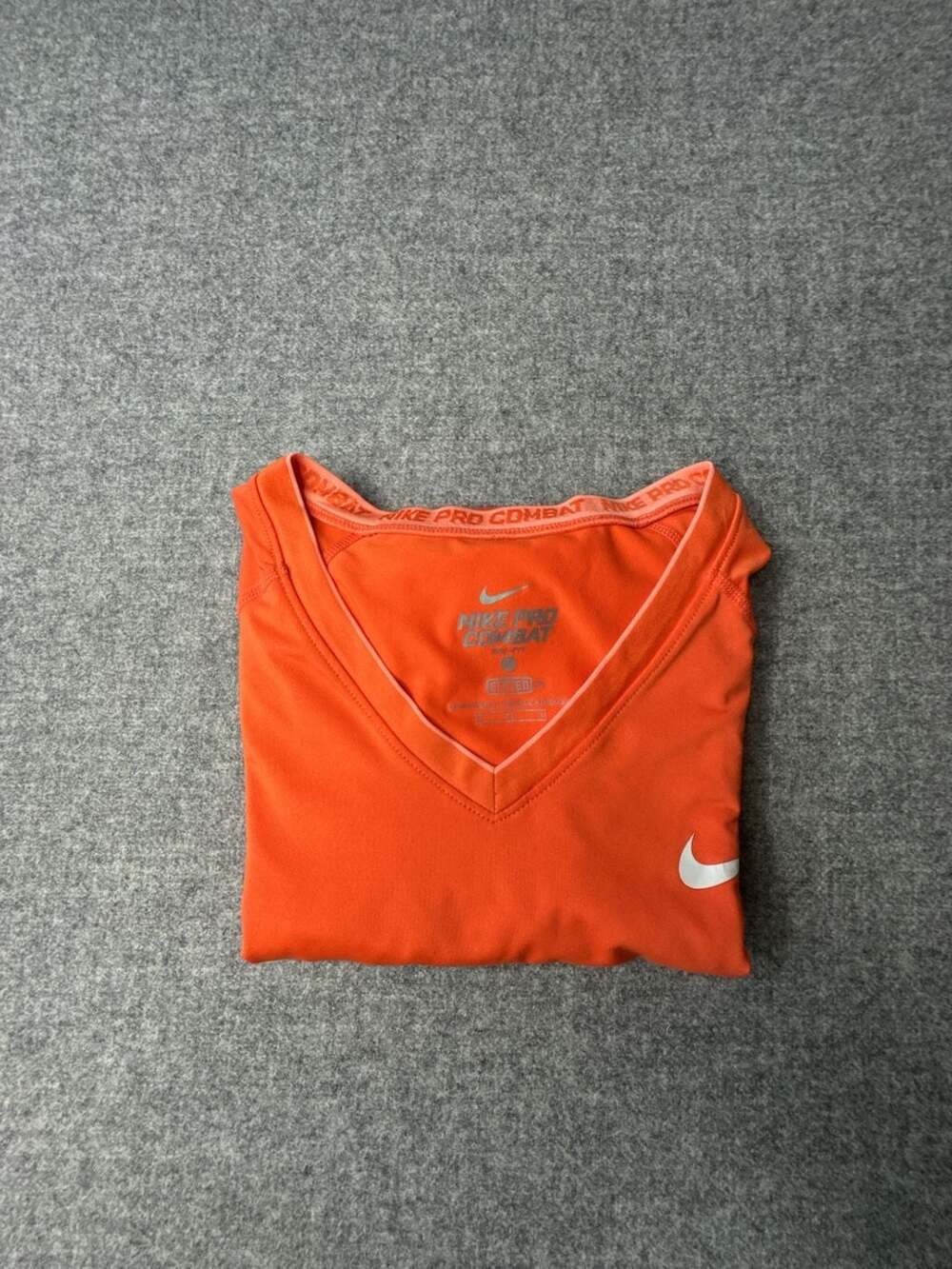 Nike Pro Combat Dri-FIT V-Neck Athletic Shirt Orange Size L